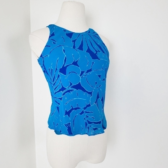 Ralph Lauren Rayon Crop Top Halter High Neck Sleeveless Short Cropped Turquoise - Picture 10 of 12